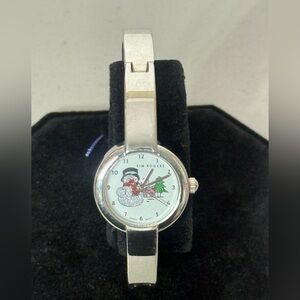 Kim Rogers Silver Stainless Steel Ladies Wristwatch Glitter Snowman Scene 27528